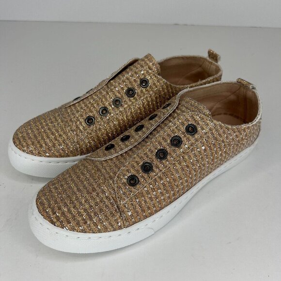 Bamboo Brand Women's Gold Glitter Low Top Slip On Sneaker Size 8/38 Casual Shoes - Picture 1 of 9